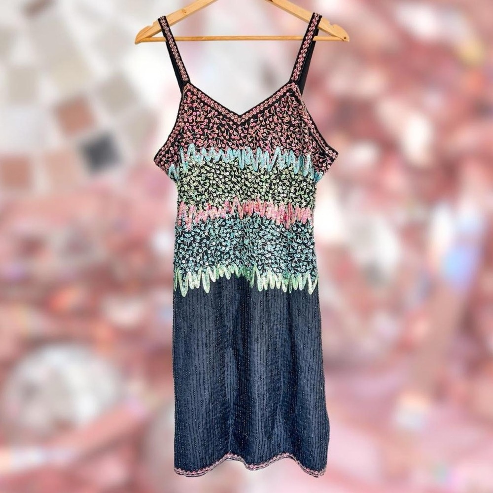 Vintage Cocktail Dress ⚡️ 1980s⚡️ Midi ⚡️ 100% Silk - 80s Beaded Dress